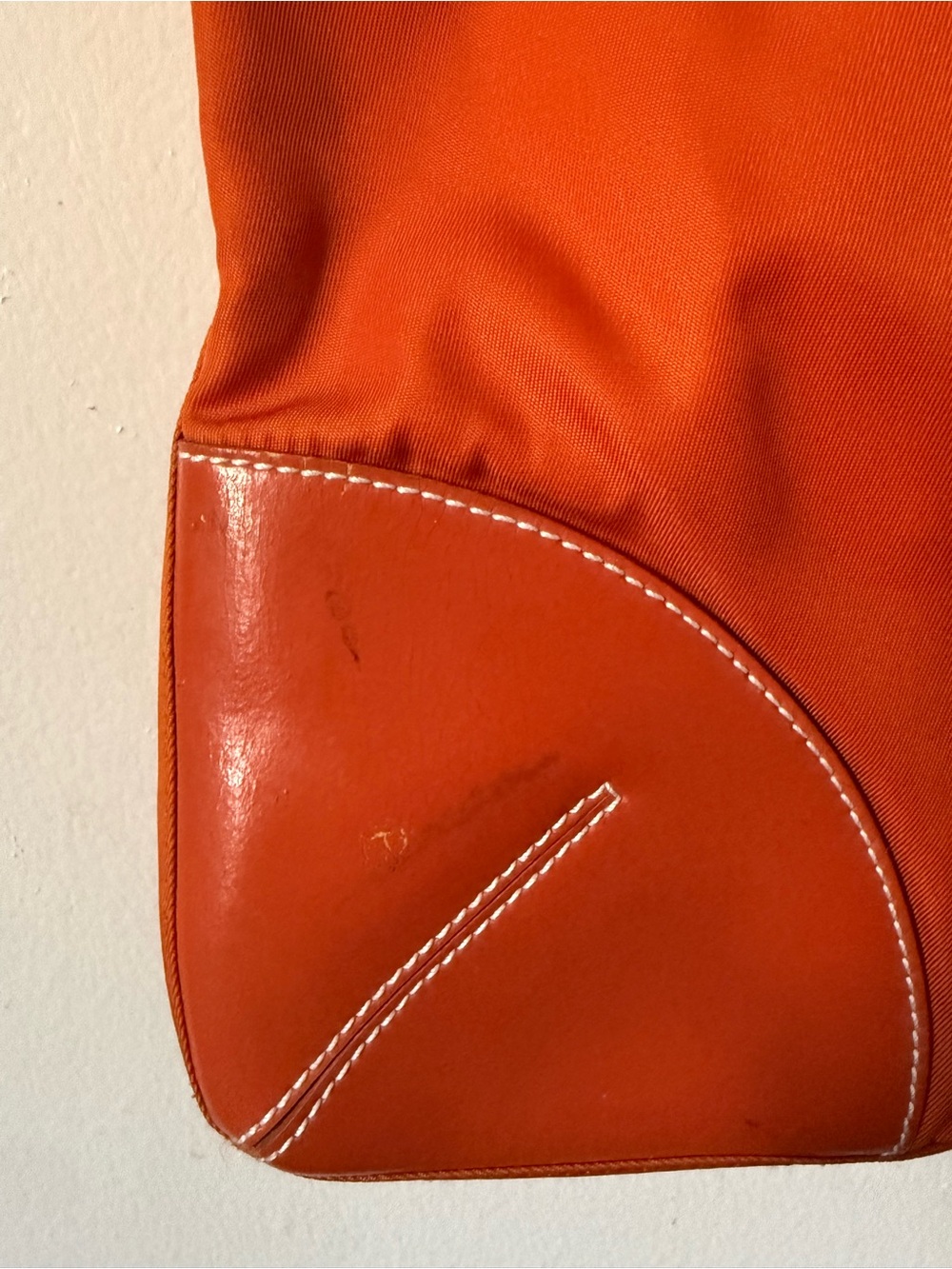 Prada Orange Nylon Tote Large Shopper Bag Leather Trim - Picture 8 of 12